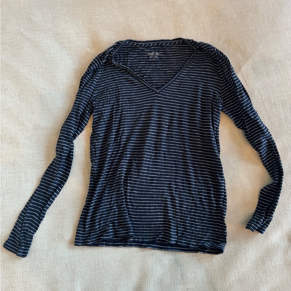 Vintage Y2K J.Crew Long Sleeve Navy and White Striped T-Shirt